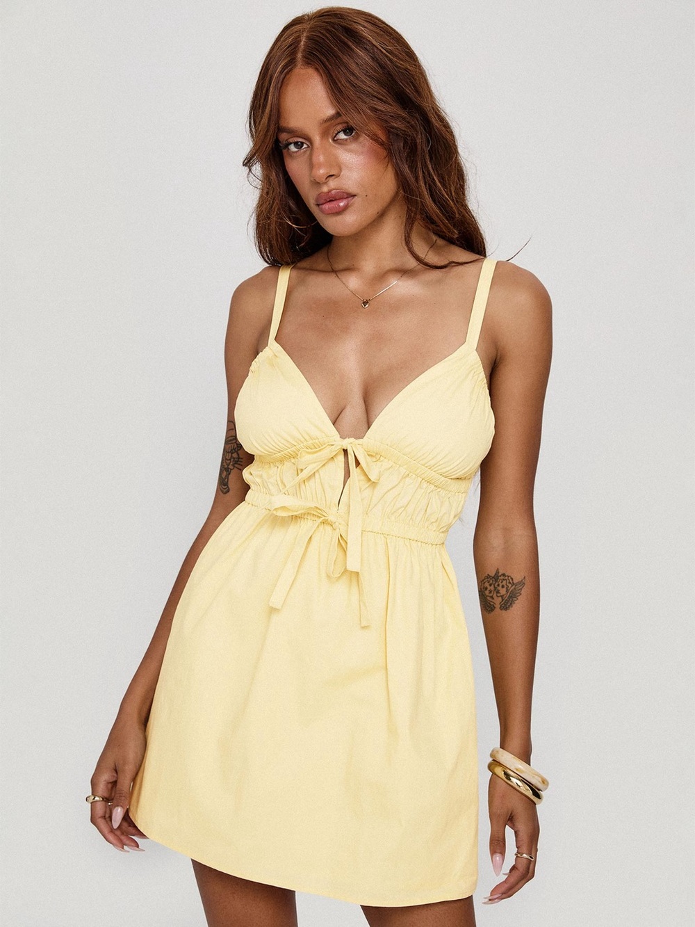 Princess Polly Viviette Ruched Mini Dress Lemon